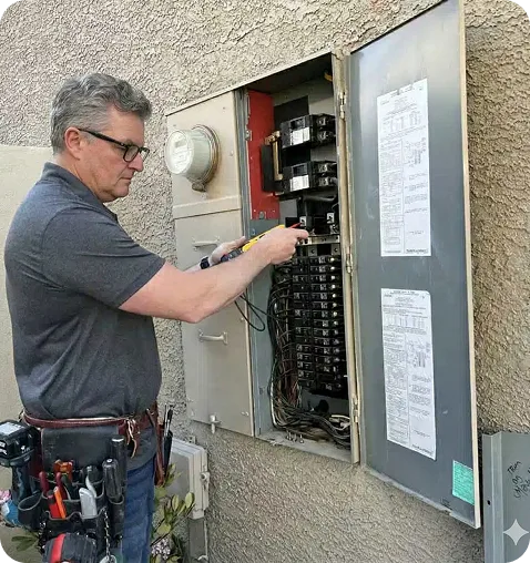 Licensed electrician working on a residential electrical panel